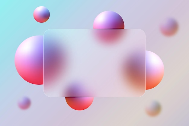 Website landing page template in glass morphism style Frosted glass partition with floating spheres