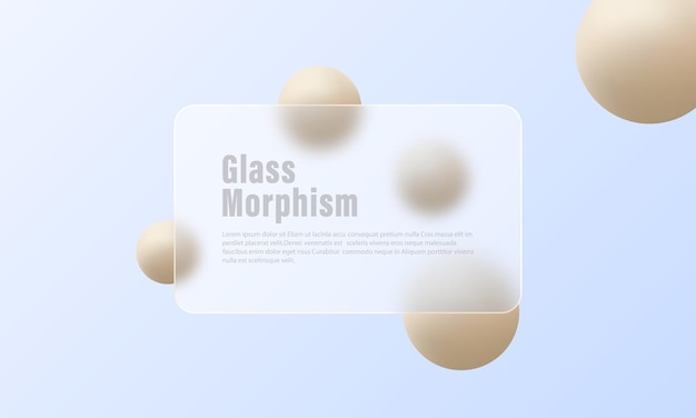 website landing page template in glass morphism style frosted glass partition with floating spheres