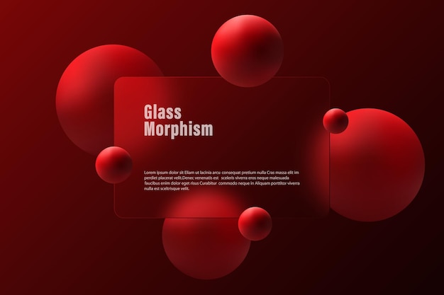 Website landing page template Red background with glass partition and floating red spheres