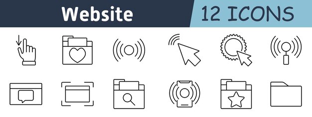 Website set icon Click action favorite folder WiFi signal pointer gear settings search antenna comment box screen preview folder search smartphone notification starred folder open folder