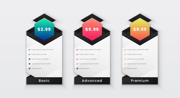 Website subscription pricing table design template