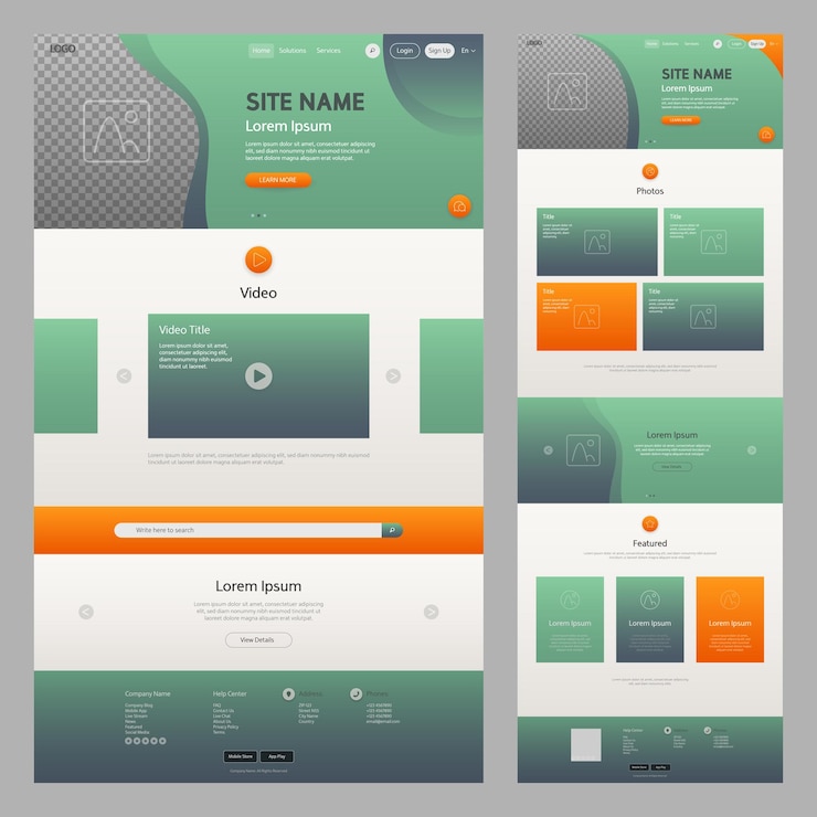 Vektör website template green and orange with transparency