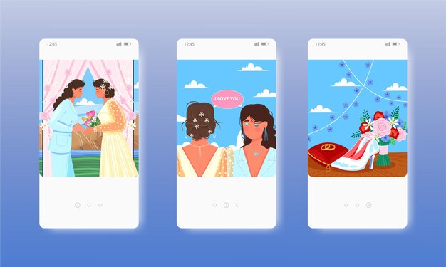 Wedding mobile app screens vector website banner template ui web site design