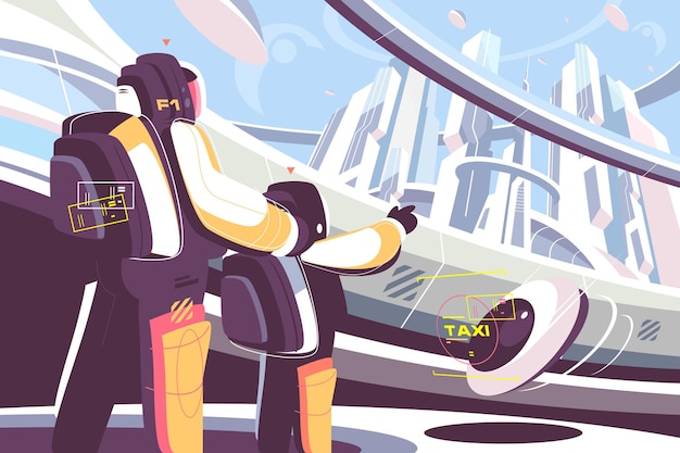 Weekdays of people in future illustration