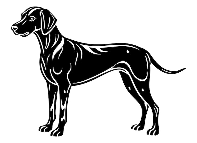weimeraner dog full body icon Black and white logo dog silhouette engraving style Pet character