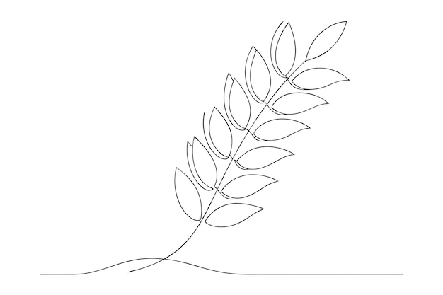 Wheat Leaf Continuous One Line Art Drawing Illustration In Minimalist Editable Stroke Style