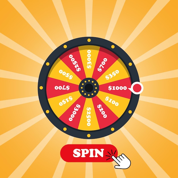 Wheel of fortune and spin button Vector elements for online casino or lottery