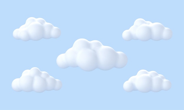 white 3d clouds set isolated on a blue background