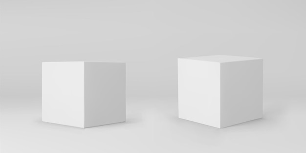 White 3d cubes set with perspective isolated on grey .