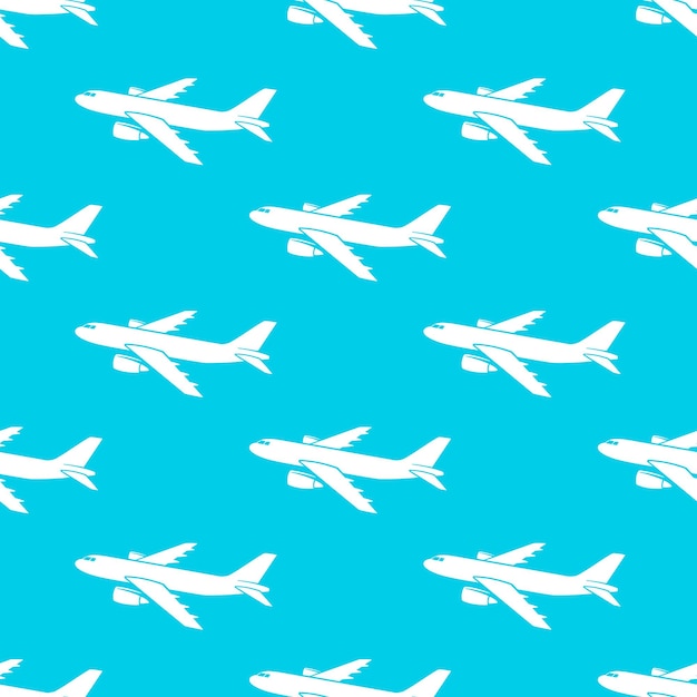 white airplanes on sky blue background vector seamless pattern