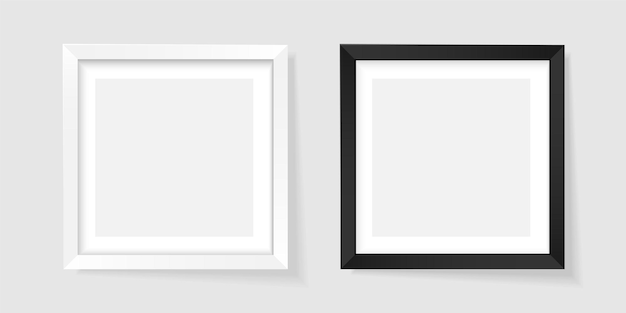 White and black frames on the wall Vector mock up with square frames