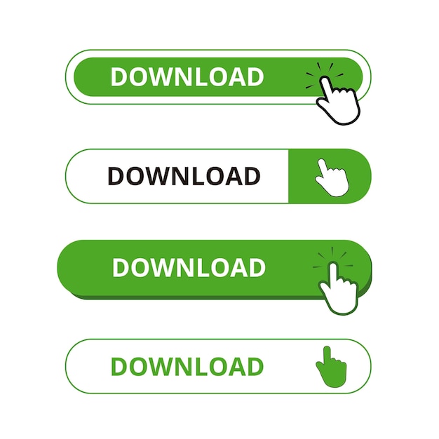 White and green download bar shape buttons isolated on a white background