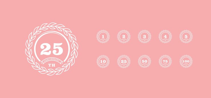 White anniversay premium emblem set and background pink