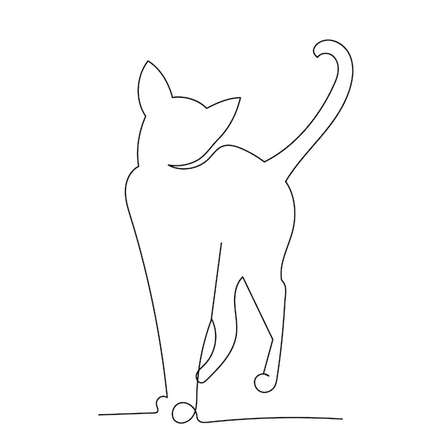 white background cat continuous line drawing