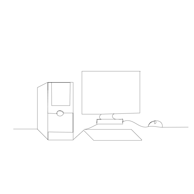 White background continuous line drawing of a computer