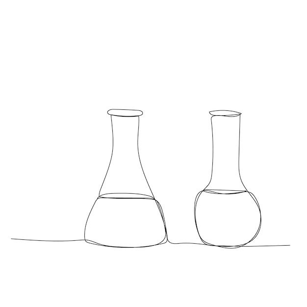 White background single line drawing of cones and test tubes