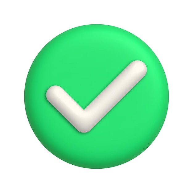 White check mark icon on green round button 3d realistic design element