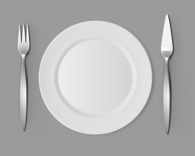 White Empty  Round Plate Fish Fork Knife Table Setting