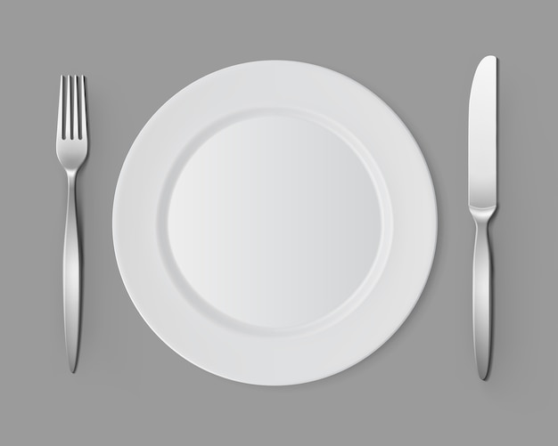White Empty  Round Plate with Fork Knife Table Setting