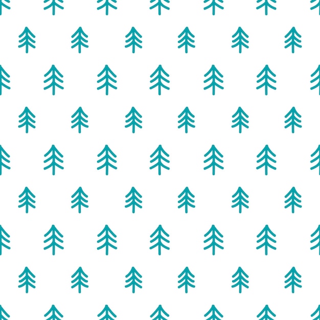White seamless pattern with blue abstract trees.