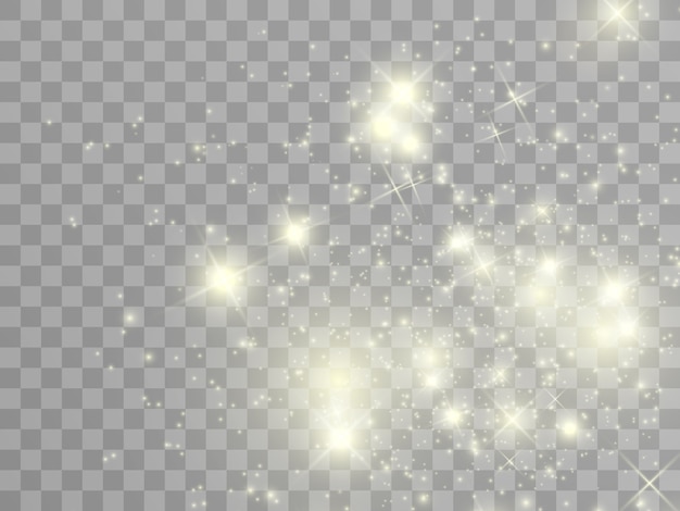 white sparks and golden stars glitter special light effect. sparkles on transparent background. christmas abstract pattern. sparkling magic dust particles
