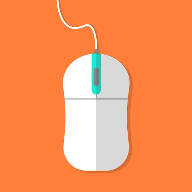 White Wired Mouse Flat Shadow Vector Illustration