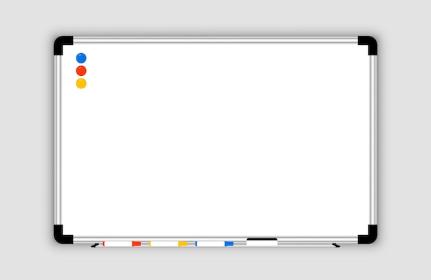 Whiteboard. Realistisk tom vit whiteboard för kontoret. Whiteboard med markeringspennor och en svamp