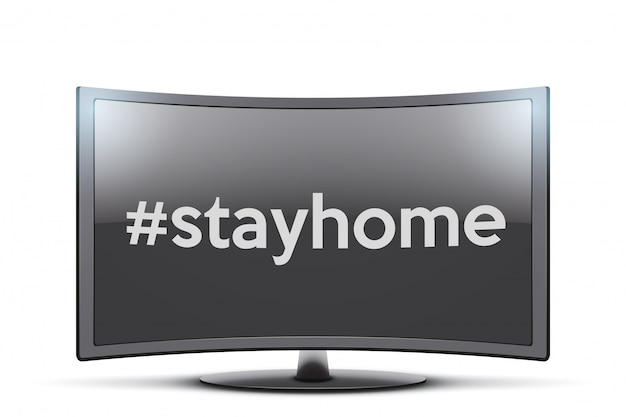 Widescreen tv monitor with stayhome sign