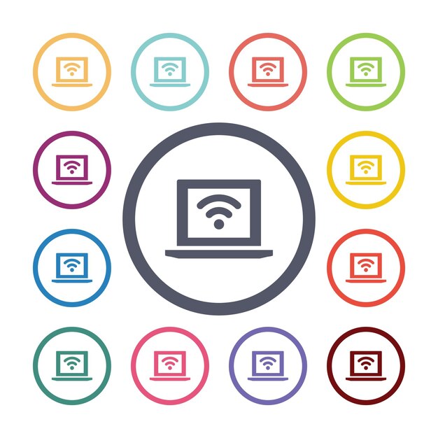 Wifi laptop flat icons set