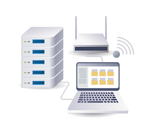 wifi network computer data server infographic 3d illustration flat isometric