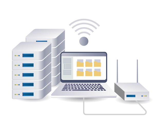 wifi network computer server infographic 3d illustration flat isometric