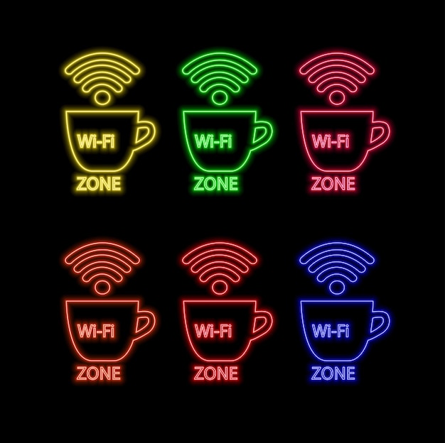 wifi symbol signal blue and pink color black background cyberpunk