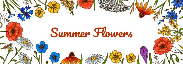 Vektör wildflowers botany design colorful hand drawn vector illustration summer background