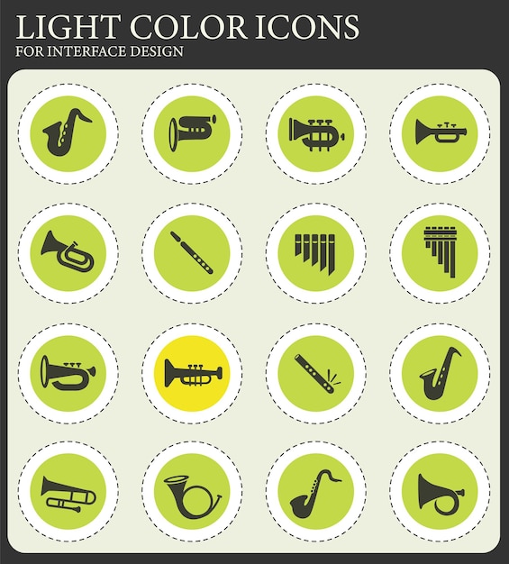 Wind instruments icon set