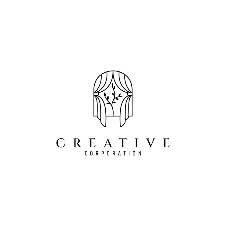 window curtain logo with plant in line art design style
