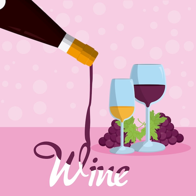 Wine bottle serving on cup on purple bubbles 