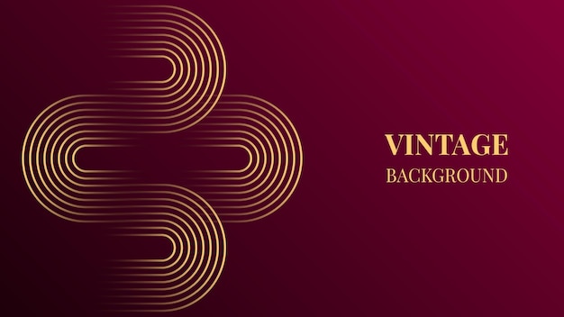 Wine red gradient abstract background with gold wavy lines design Vintage