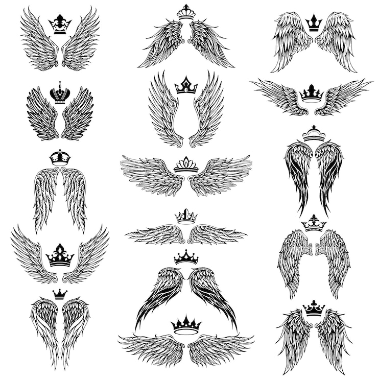 Vektör wings with crowns vector silhouettes