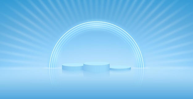 Winners Podium with Neon on Light Blue Background