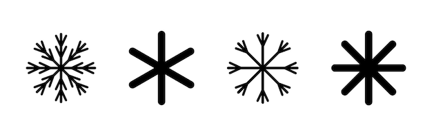 Winter Season Snowflake variations icon collection Black Snowflakes ice crystal isolated on white