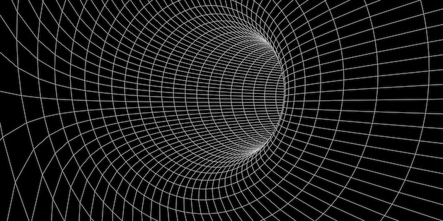 Wireframe abstract tunnel 3D tunnel grid Futuristic 3d portal Network cyber technology Vector illustration
