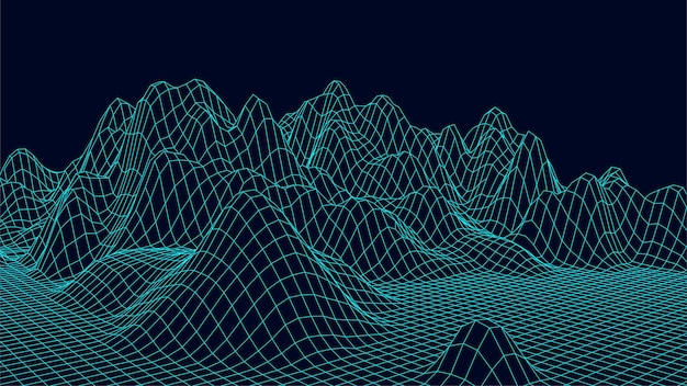 Wireframe landscape design on blue background Technology vector grid