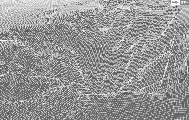 wireframe landscape on white background abstract geometric vector technology background 3d vector digital background
