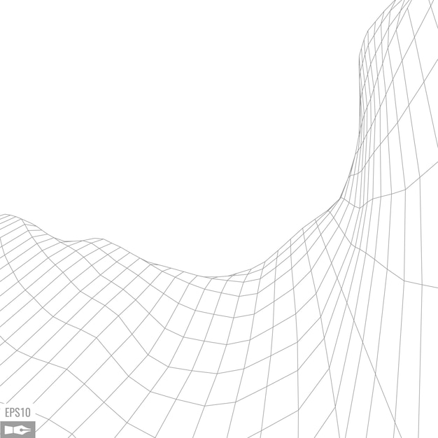 Wireframe-landskab på hvid baggrund Abstrakt geometrisk vektor-teknologibaggrund 3D-vektor digital baggrund