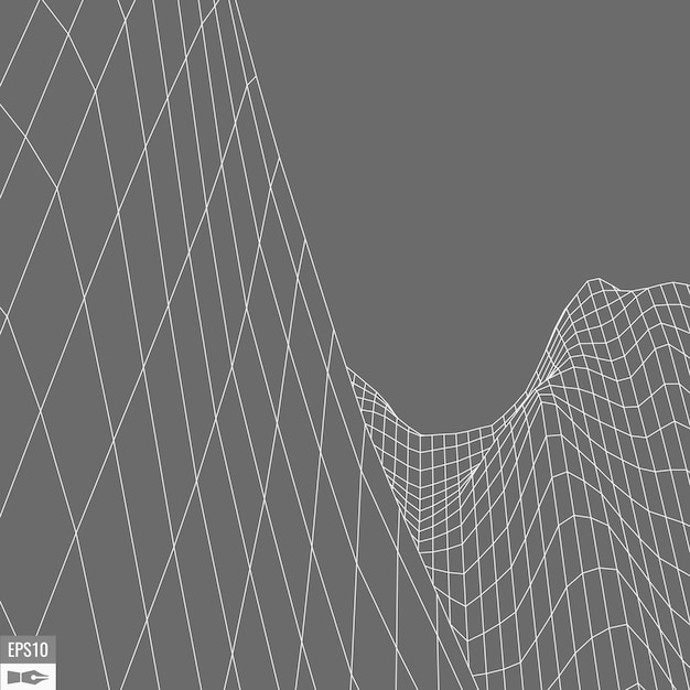 Wireframe-landskab på hvid baggrund Abstrakt geometrisk vektor-teknologibaggrund 3D-vektor digital baggrund