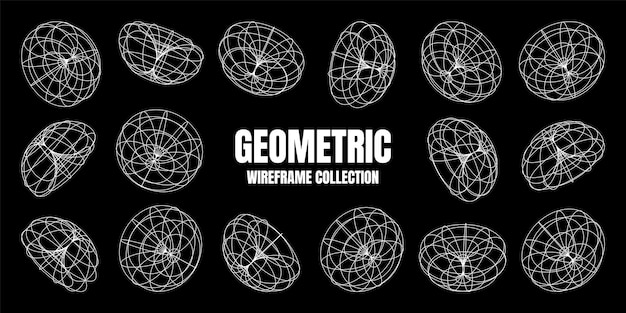 wireframe lined shapes perspective mesh d grid low poly geometric elements retro futuristic design