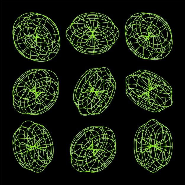 Wireframe lined shapes perspective mesh d grid low poly geometric elements retro futuristic design