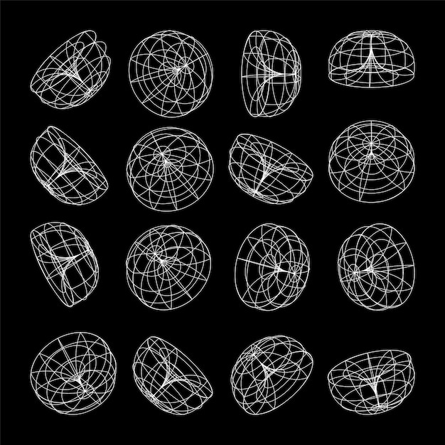 wireframe lined shapes perspective mesh d grid low poly geometric elements retro futuristic design
