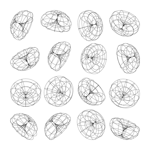 Wireframe lined shapes perspective mesh d grid low poly geometric elements retro futuristic design
