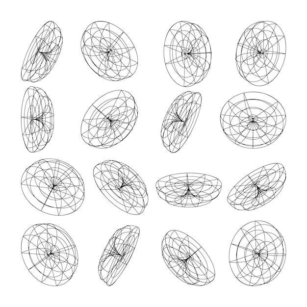 Wireframe lined shapes perspective mesh d grid low poly geometric elements retro futuristic design